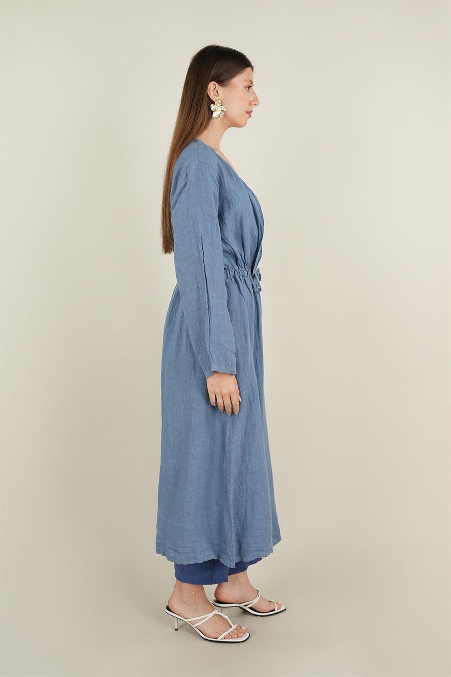 BAĞCIKLI KETEN KAP MAVİ