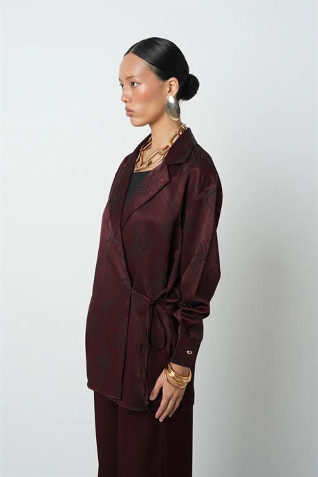 Bordo Ceket Yaka Yandan Bağlamalı Kadın Gömlek - 34678