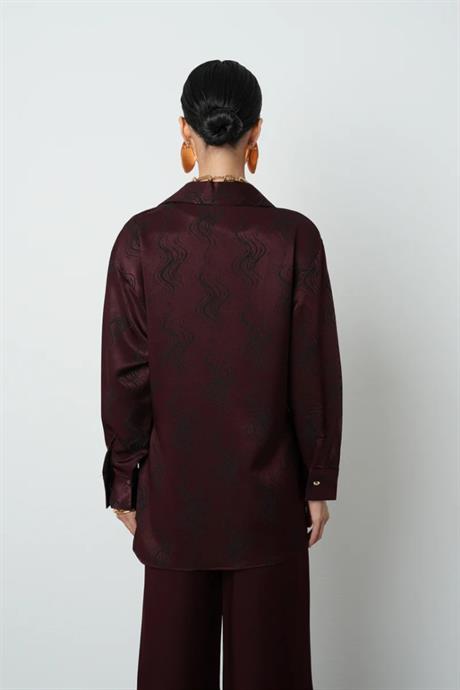 Bordo Ceket Yaka Yandan Bağlamalı Kadın Gömlek - 34678