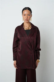 Bordo Ceket Yaka Yandan Bağlamalı Kadın Gömlek - 34678