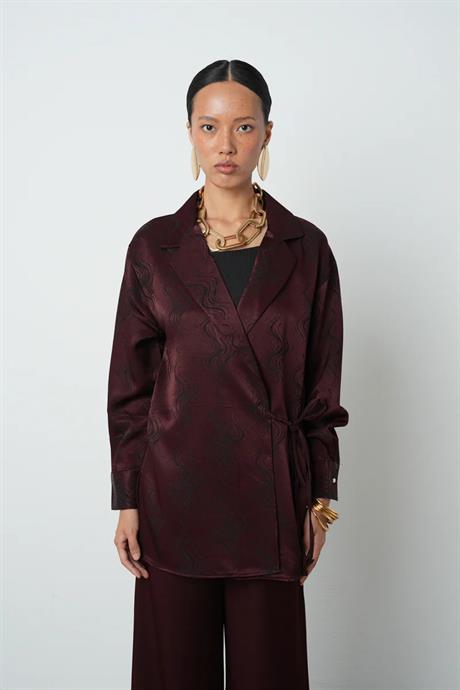 Bordo Ceket Yaka Yandan Bağlamalı Kadın Gömlek - 34678