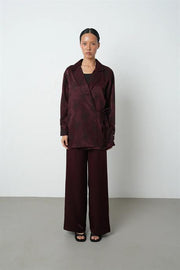 Bordo Ceket Yaka Yandan Bağlamalı Kadın Gömlek - 34678