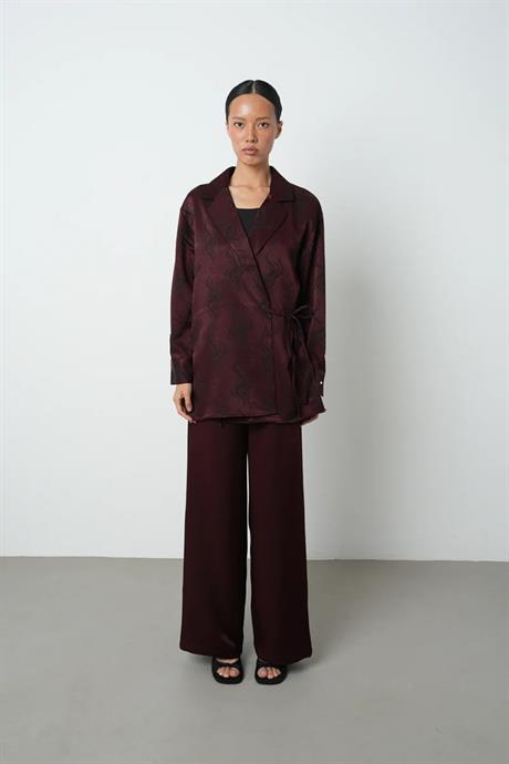 Bordo Ceket Yaka Yandan Bağlamalı Kadın Gömlek - 34678