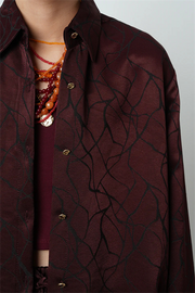 Bordo Desenli Oversize Gömlek - 34615