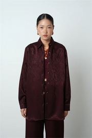 Bordo Desenli Oversize Gömlek - 34615