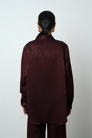 Bordo Desenli Oversize Gömlek - 34615