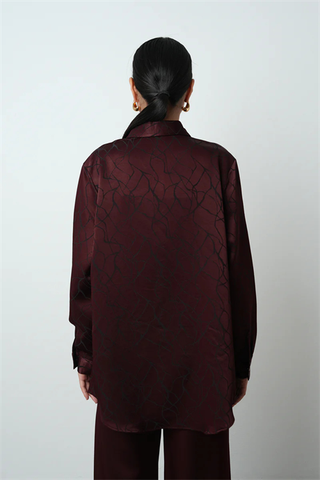 Bordo Desenli Oversize Gömlek - 34615