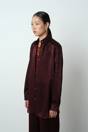 Bordo Desenli Oversize Gömlek - 34615