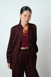 Bordo Desenli Oversize Gömlek - 34615