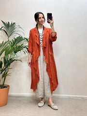 Cep Fermuarlı Keten Kap Turuncu