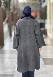 Çift İşlemeli Triko Hırka FÜME