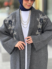 Çift İşlemeli Triko Hırka FÜME