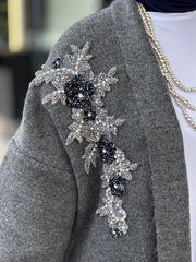 Çift İşlemeli Triko Hırka FÜME