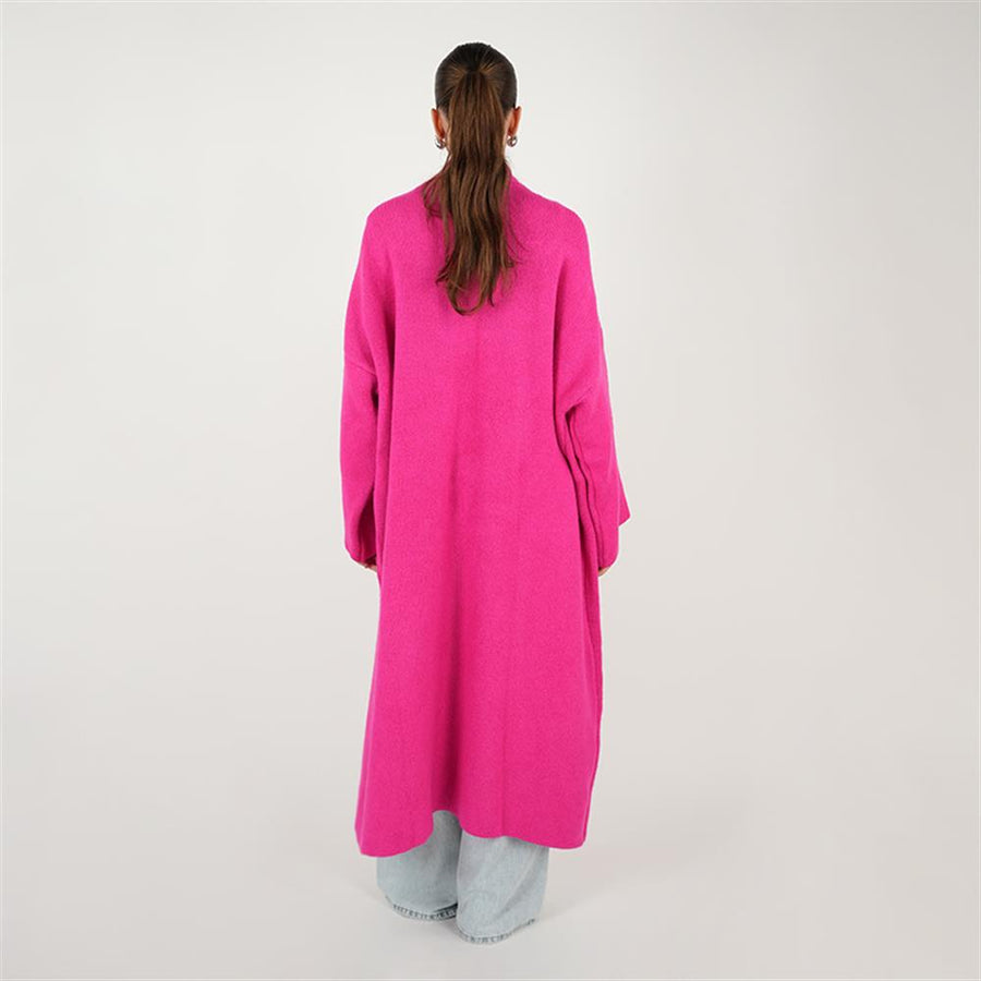 Çift İşlemeli Triko Hırka Fuşya