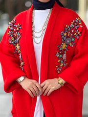 Çift İşlemeli Triko Hırka KIRMIZI