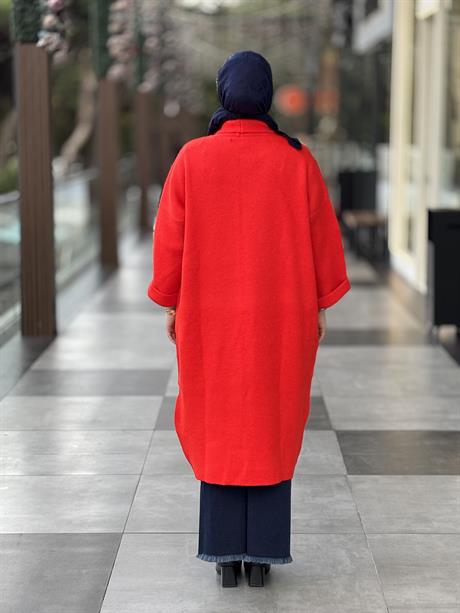 Çift İşlemeli Triko Hırka KIRMIZI