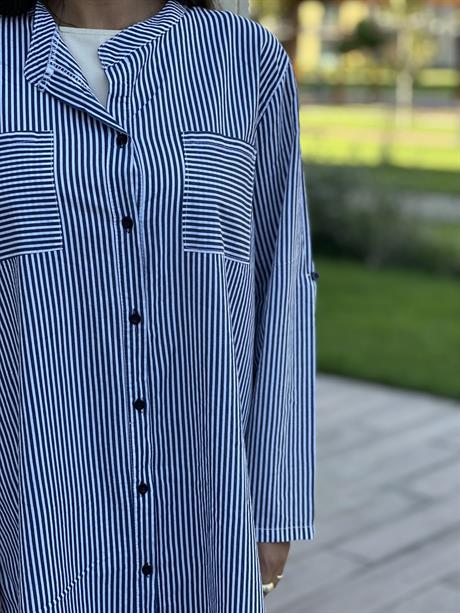 Çizgili Hakim Yakalı Tunik Gömlek Lacivert