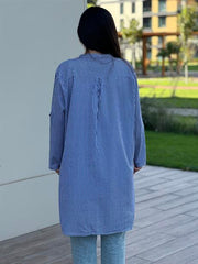 Çizgili Hakim Yakalı Tunik Gömlek Lacivert