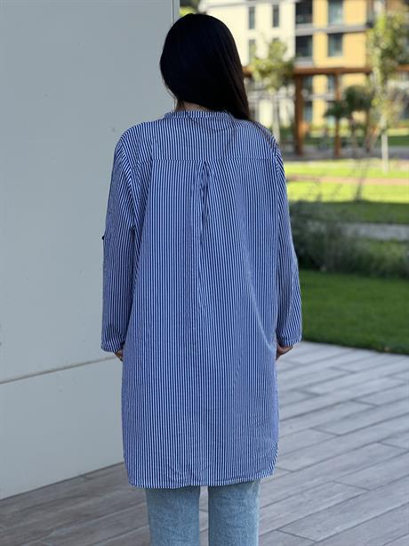 Çizgili Hakim Yakalı Tunik Gömlek Lacivert