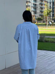 Çizgili Hakim Yakalı Tunik Gömlek Mavi