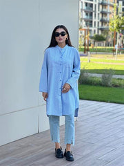 Çizgili Hakim Yakalı Tunik Gömlek Mavi