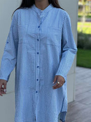 Çizgili Hakim Yakalı Tunik Gömlek Mavi
