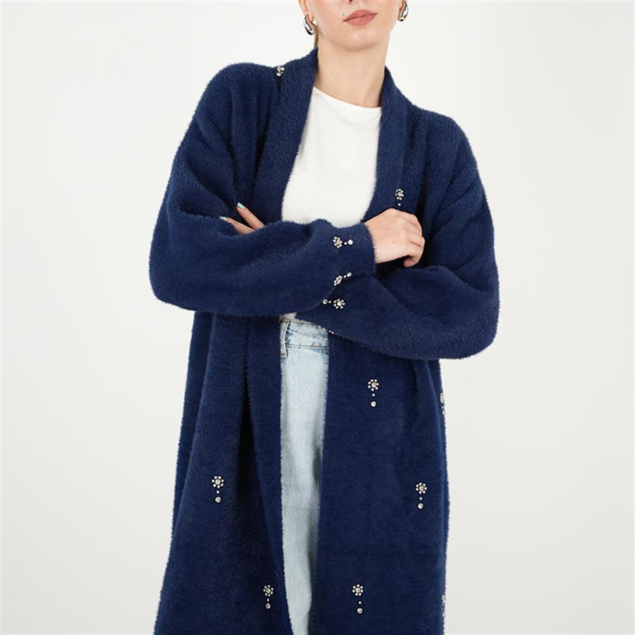 Damla Taşlı Angora Lacivert Hırka