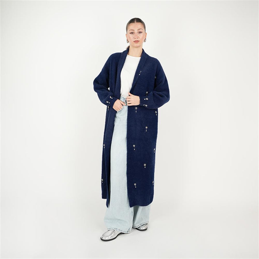 Damla Taşlı Angora Lacivert Hırka