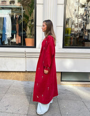 Damla Taşlı Uzun Hırka Bordo