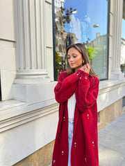 Damla Taşlı Uzun Hırka Bordo