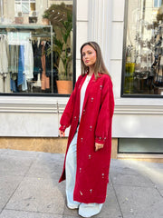 Damla Taşlı Uzun Hırka Bordo