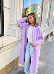 Damla Taşlı Uzun Hırka Lila