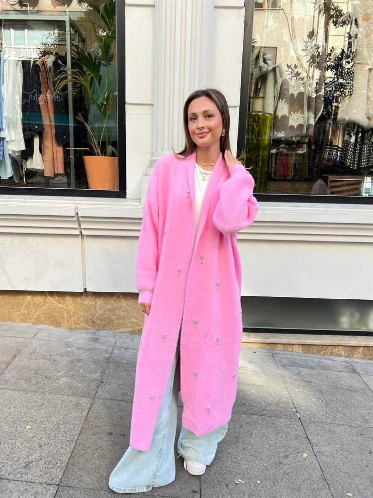 Damla Taşlı  Uzun Hırka Pembe