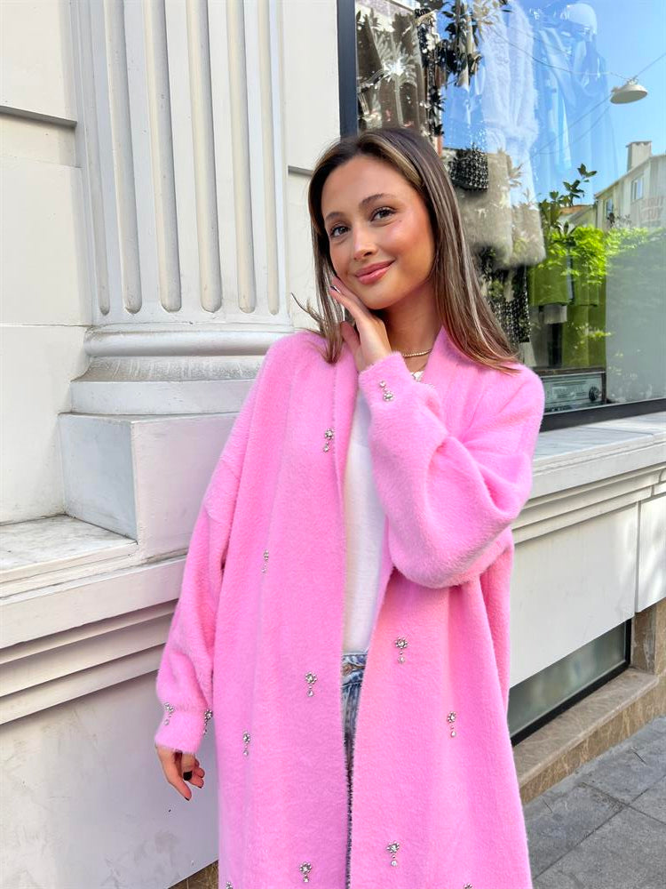 Damla Taşlı  Uzun Hırka Pembe