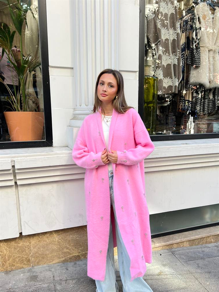 Damla Taşlı  Uzun Hırka Pembe