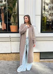 Damla Taşlı Uzun Hırka Vizon