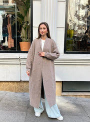 Damla Taşlı Uzun Hırka Vizon