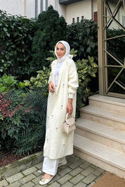 Damla Taşlı Uzun Hırka Vanilya