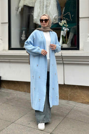 Damla Taşlı Uzun Hırka Bebe Mavisi