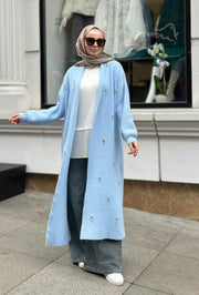 Damla Taşlı Uzun Hırka Bebe Mavisi