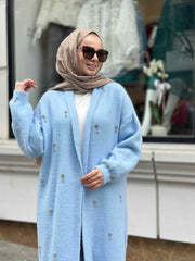 Damla Taşlı Uzun Hırka Bebe Mavisi