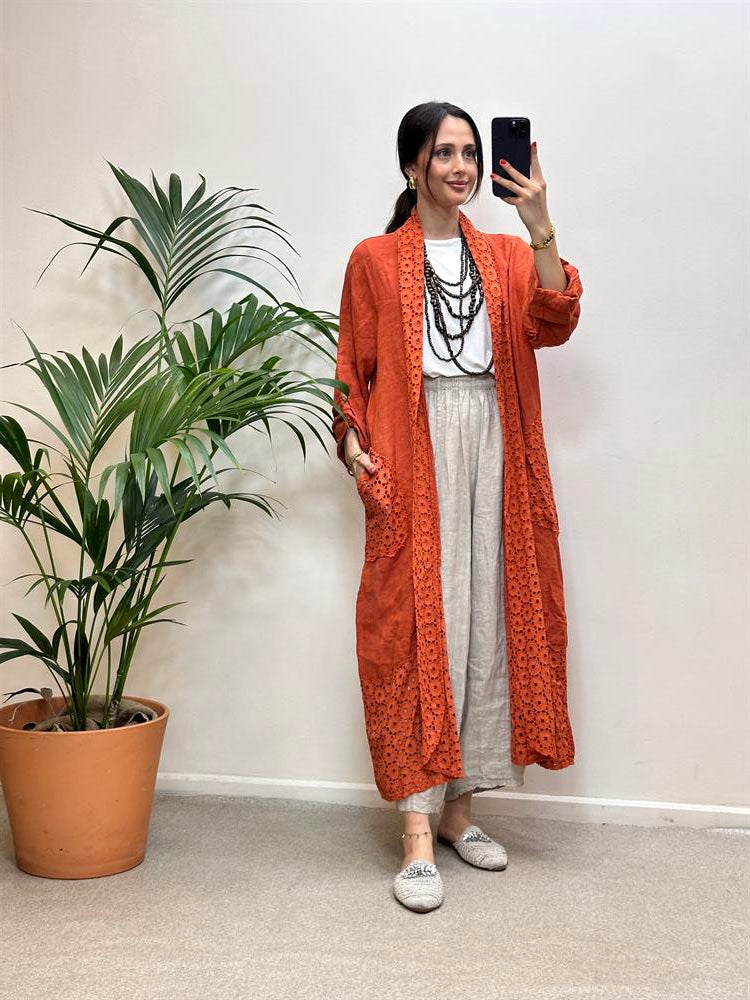 Dantel Detaylı Keten Kap Kiremit