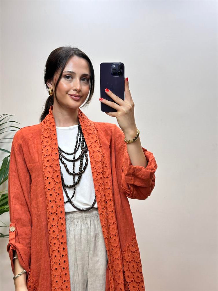 Dantel Detaylı Keten Kap Kiremit