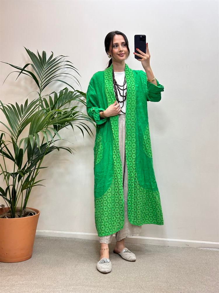 Dantel Detaylı Keten Kap Yeşil