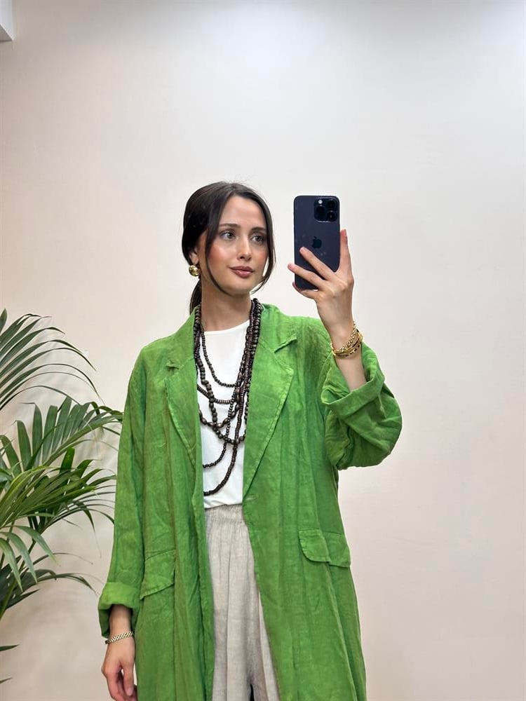 Doğa Yeşili Keten Kap