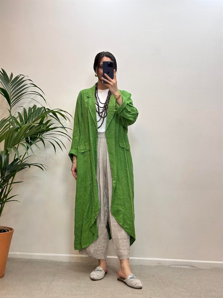 Doğa Yeşili Keten Kap