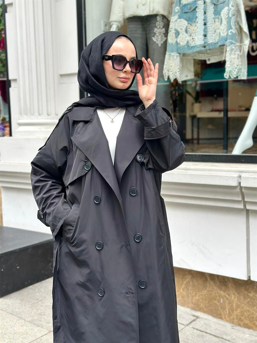 Gabardin Trenç Siyah