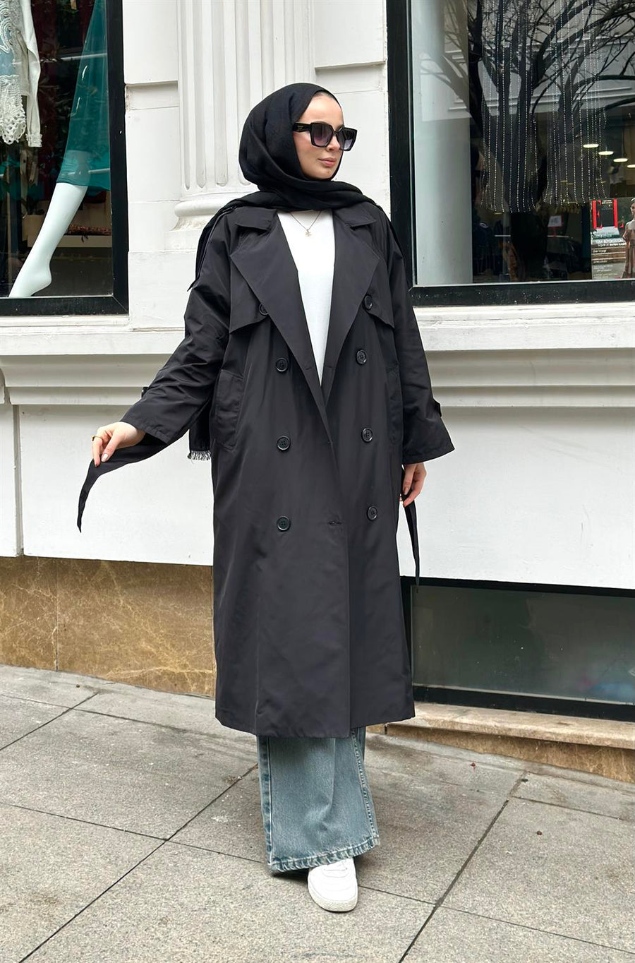 Gabardin Trenç Siyah