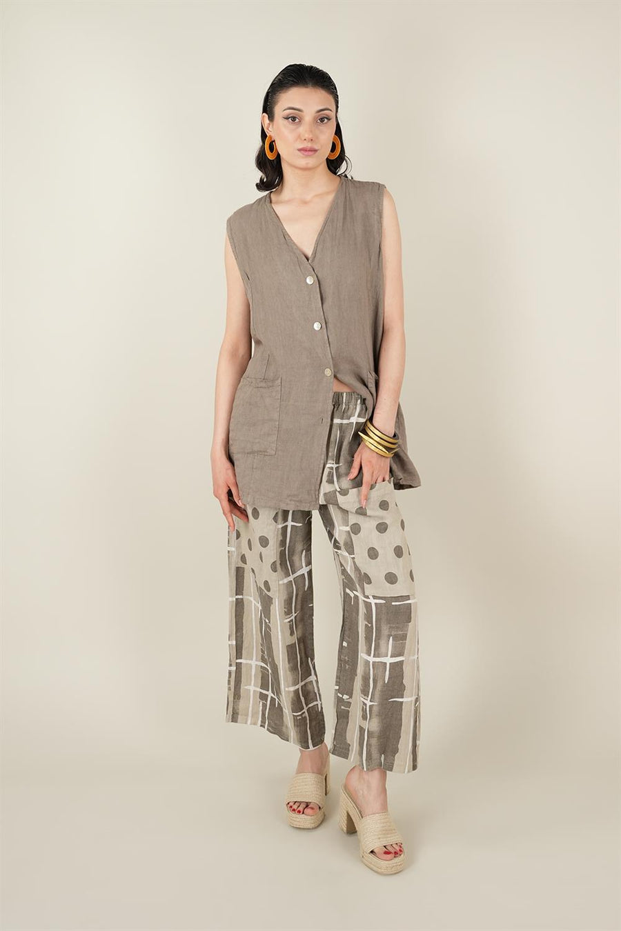 Geo Model Önden Cepli Keten Pantolon Bej