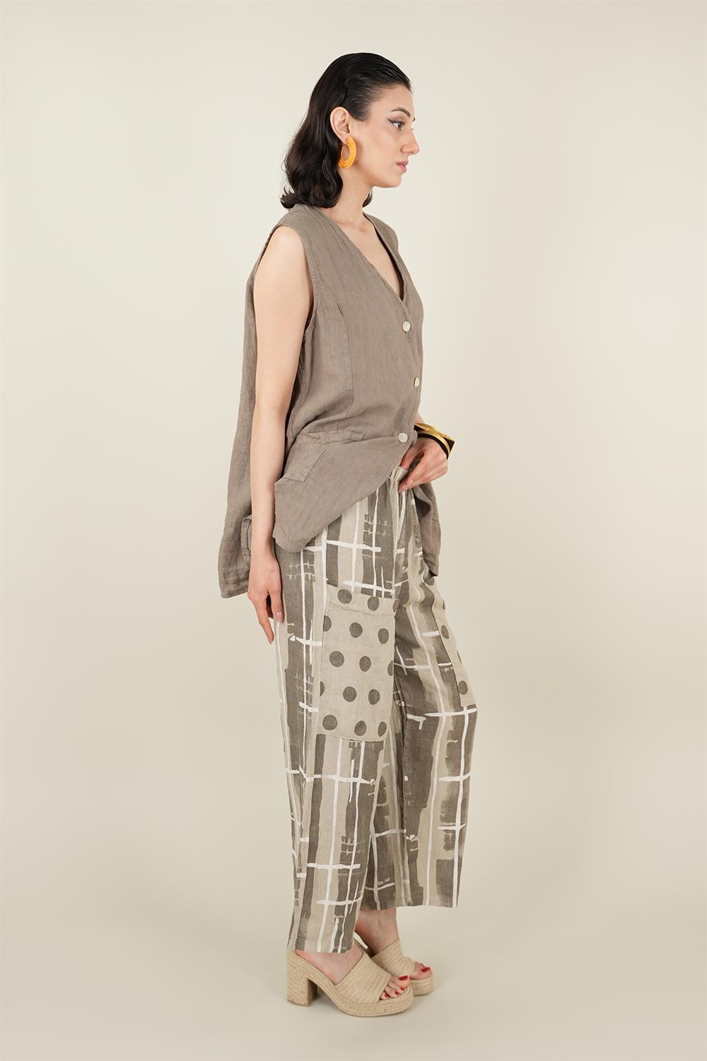 Geo Model Önden Cepli Keten Pantolon Bej